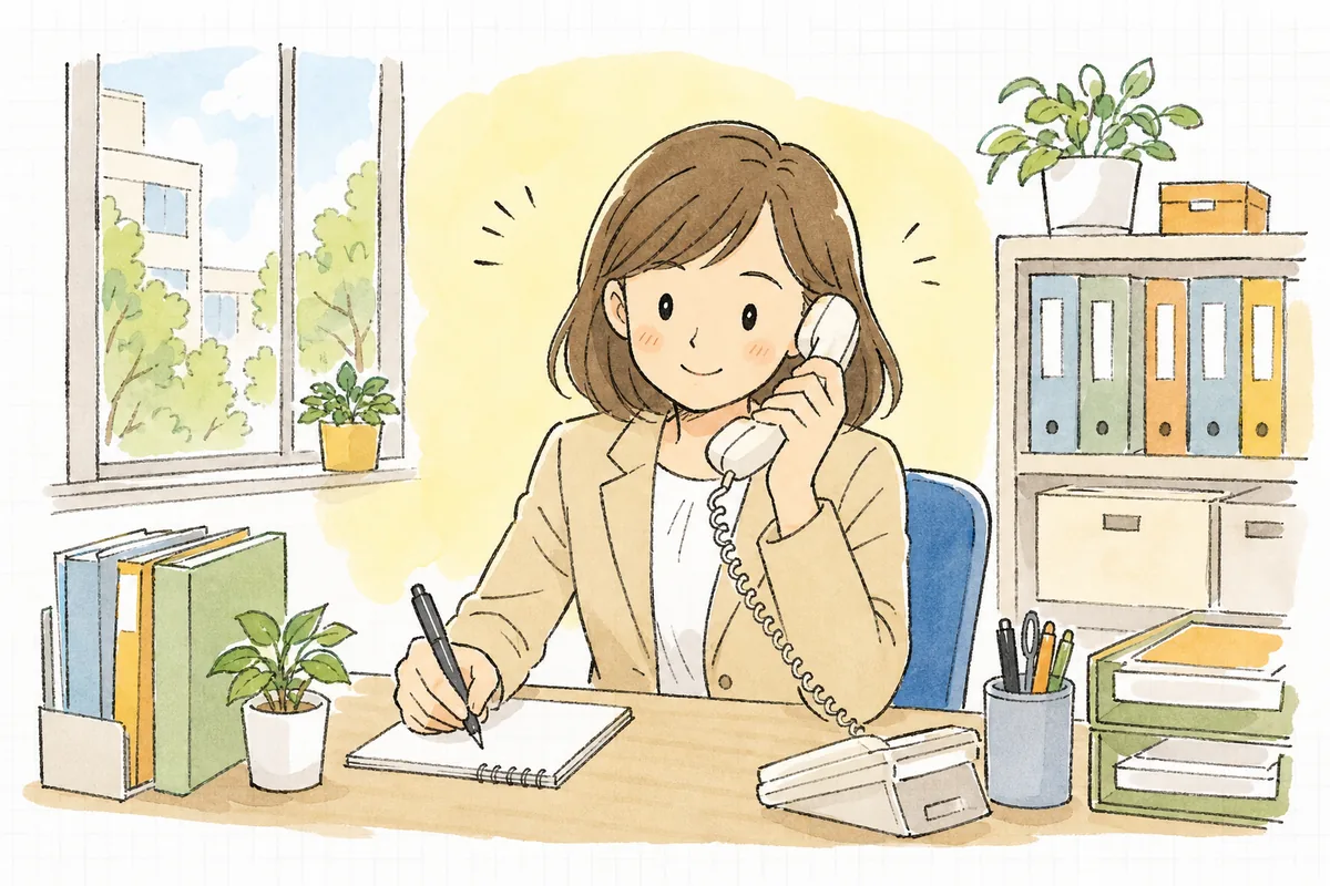 入居者からのクレーム電話を受け、メモを取りながら落ち着いて状況を聞き取る賃貸管理担当者