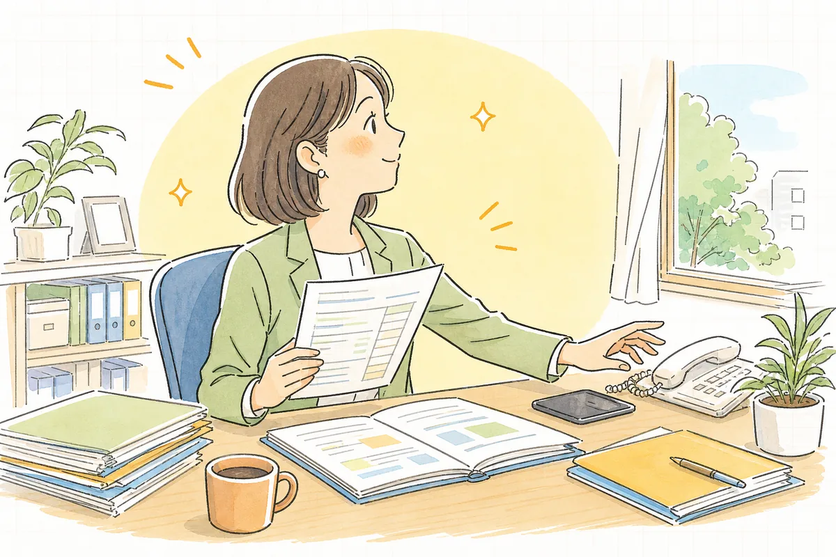 見積りの内訳を確認し終えて、納得した表情で業者へ発注の連絡をしようとする賃貸管理担当者