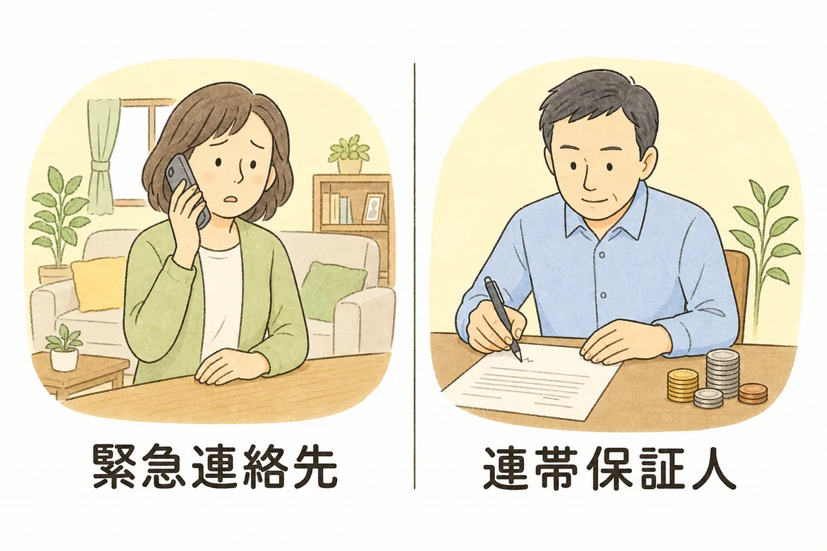 電話で知らせを受ける人物と、書類に署名して支払いを引き受ける人物を左右に並べ、役割の違いを示した図