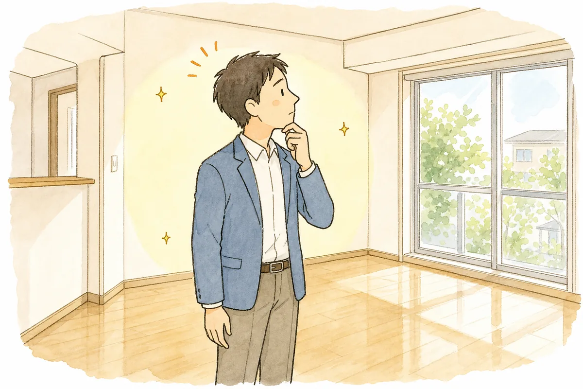 内見のあった空室で、室内を見渡しながら「何が足りないんだろう」と考える賃貸管理担当者
