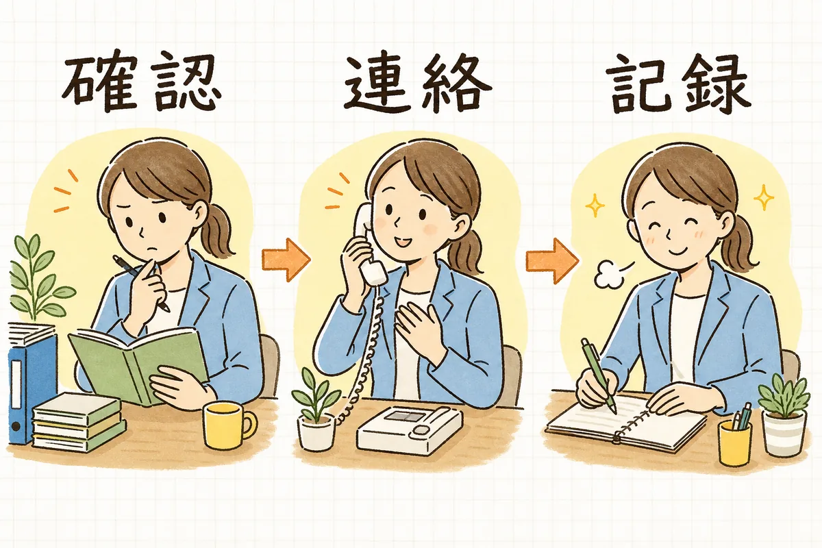 確認・連絡・記録の順に最初の一報を進める賃貸管理担当者