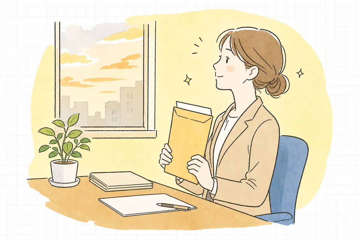 催告書を投函し終えて穏やかな表情で一息つく賃貸管理担当者