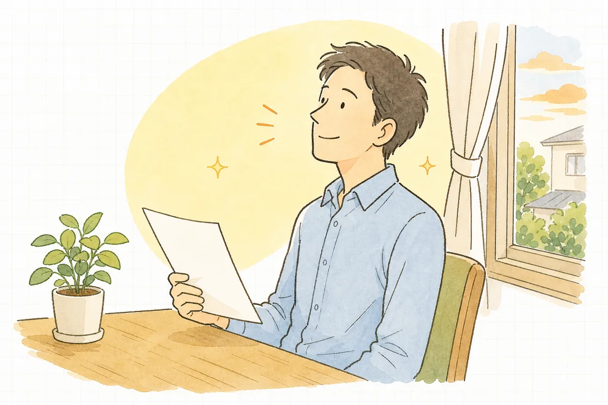 提案書を読み終え、納得の表情で顔を上げる賃貸オーナー